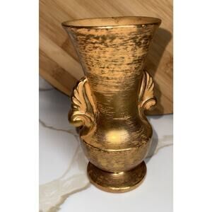 Stangl Vintage 22k Tan and Gold Brushed Vase 3112 Granada 6x3” Scroll Handle